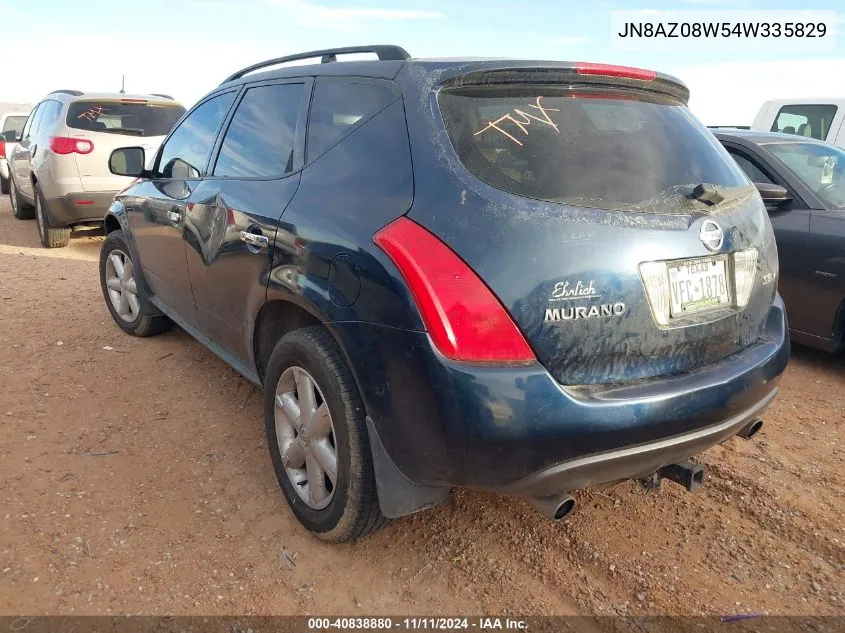 2004 Nissan Murano Se VIN: JN8AZ08W54W335829 Lot: 40838880