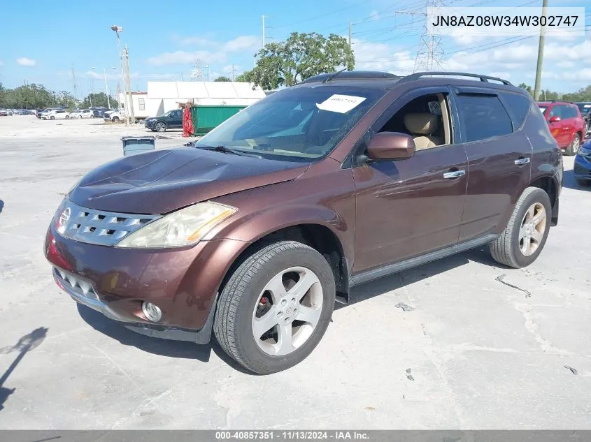 2004 Nissan Murano Sl VIN: JN8AZ08W34W302747 Lot: 40857351