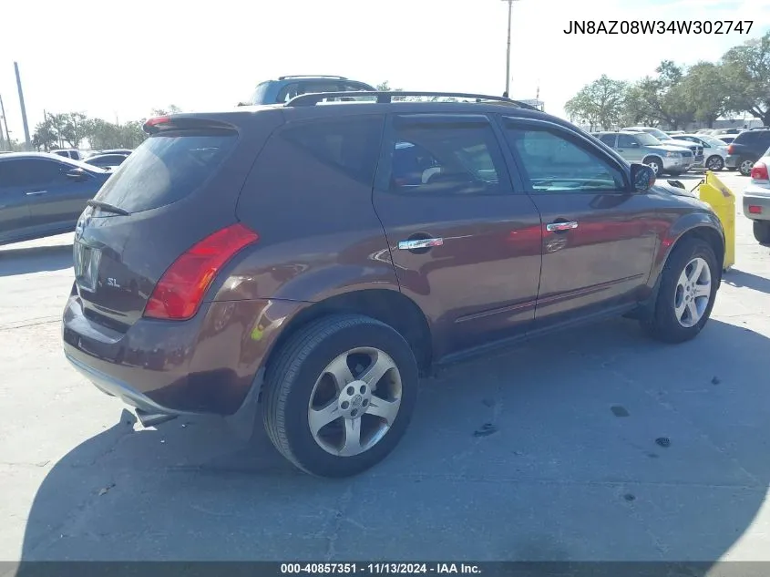 2004 Nissan Murano Sl VIN: JN8AZ08W34W302747 Lot: 40857351