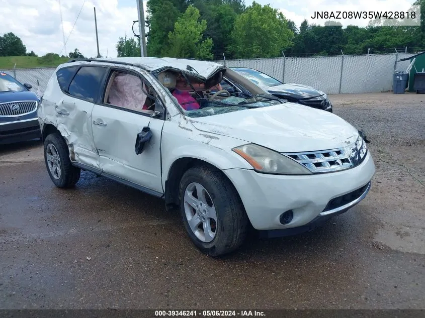 2005 Nissan Murano S VIN: JN8AZ08W35W428818 Lot: 39346241