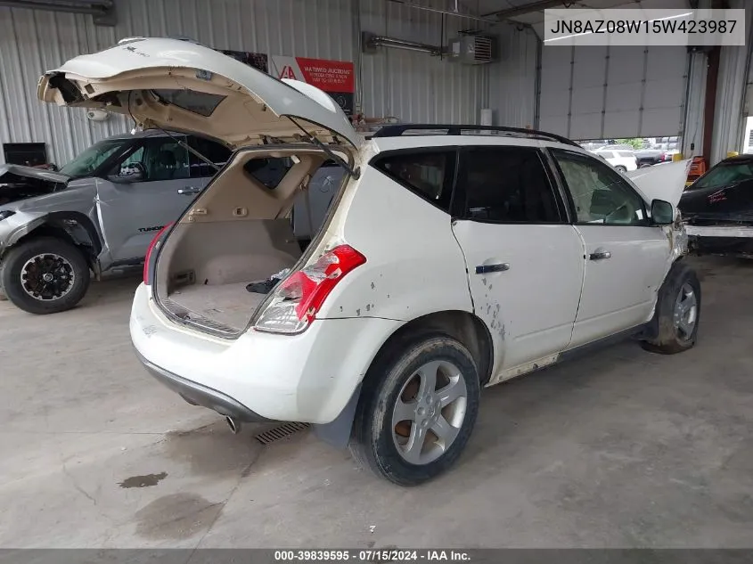 2005 Nissan Murano Sl VIN: JN8AZ08W15W423987 Lot: 39839595