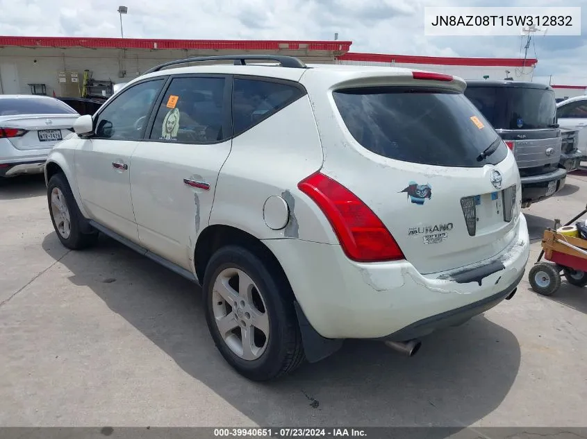 2005 Nissan Murano Sl VIN: JN8AZ08T15W312832 Lot: 39940651