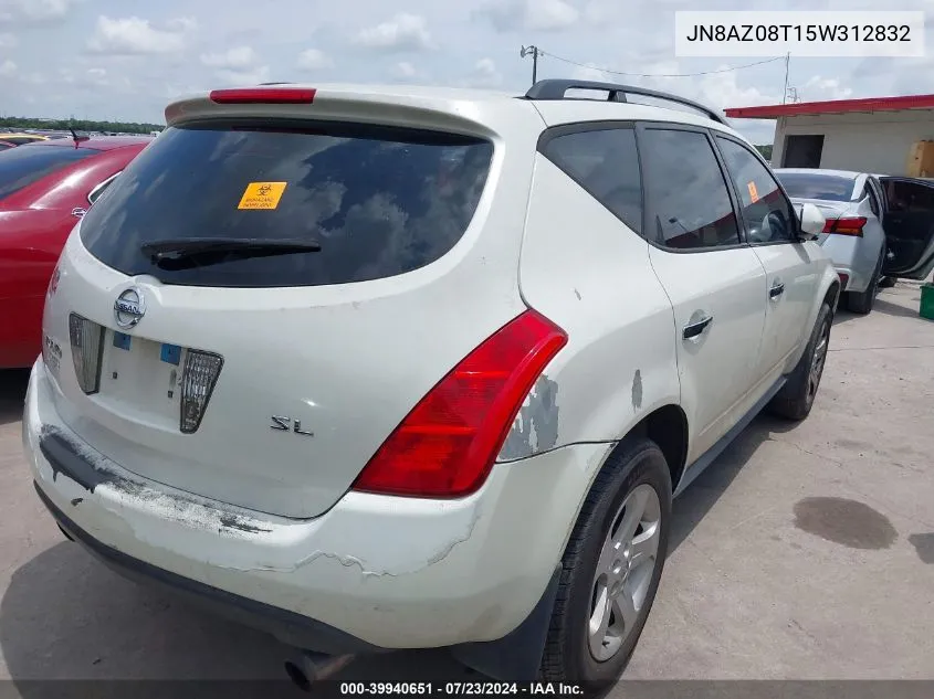 2005 Nissan Murano Sl VIN: JN8AZ08T15W312832 Lot: 39940651