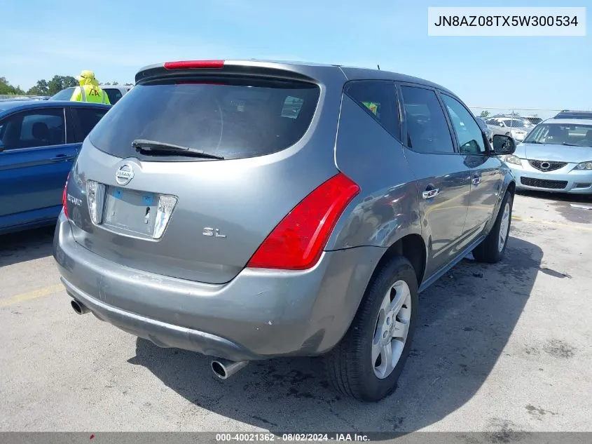 2005 Nissan Murano Sl VIN: JN8AZ08TX5W300534 Lot: 40021362