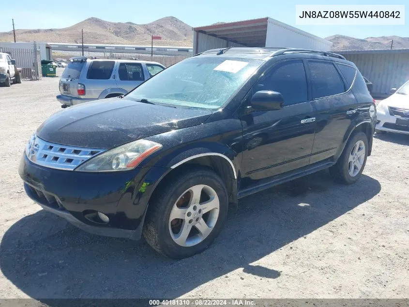 2005 Nissan Murano Sl VIN: JN8AZ08W55W440842 Lot: 40181310