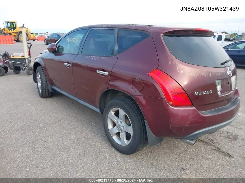 2005 Nissan Murano Sl VIN: JN8AZ08T05W321439 Lot: 40219773