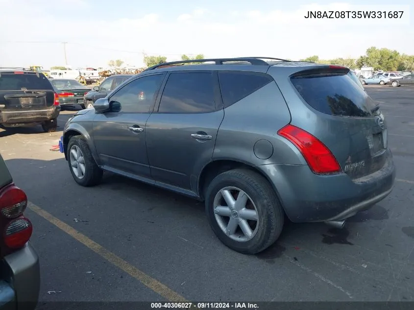 2005 Nissan Murano Se VIN: JN8AZ08T35W331687 Lot: 40306027