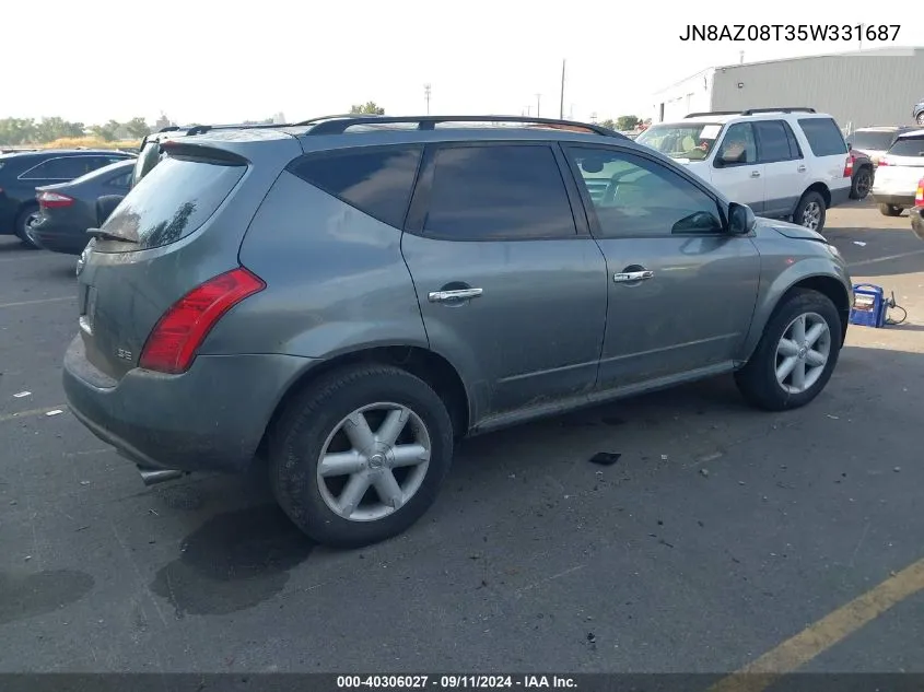 2005 Nissan Murano Se VIN: JN8AZ08T35W331687 Lot: 40306027