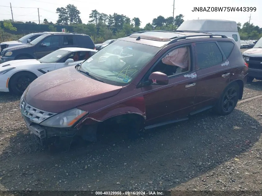 2005 Nissan Murano Sl VIN: JN8AZ08W75W443399 Lot: 40329955