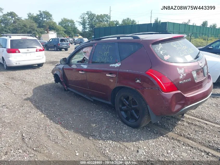 2005 Nissan Murano Sl VIN: JN8AZ08W75W443399 Lot: 40329955