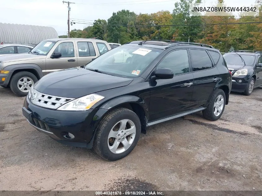 2005 Nissan Murano Sl VIN: JN8AZ08W55W444342 Lot: 40381978