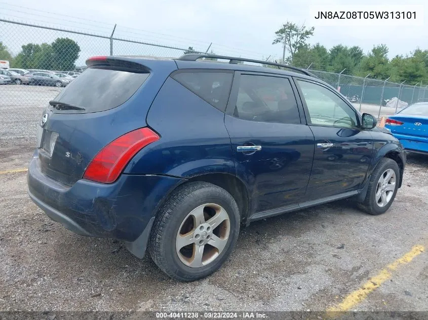 2005 Nissan Murano Sl VIN: JN8AZ08T05W313101 Lot: 40411238