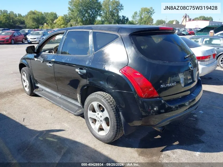 2005 Nissan Murano Sl/Se/S VIN: JN8AZ08C75W319428 Lot: 40428934