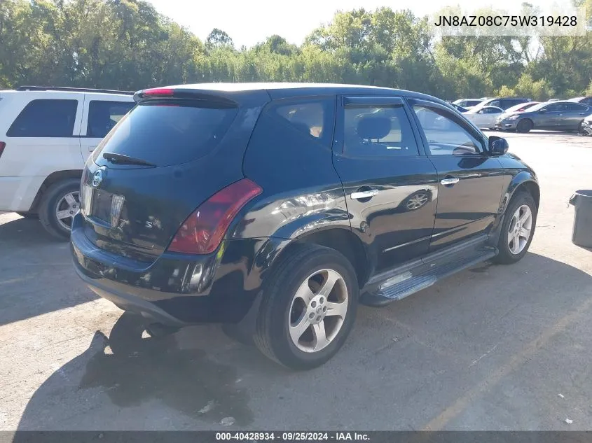 2005 Nissan Murano Sl/Se/S VIN: JN8AZ08C75W319428 Lot: 40428934