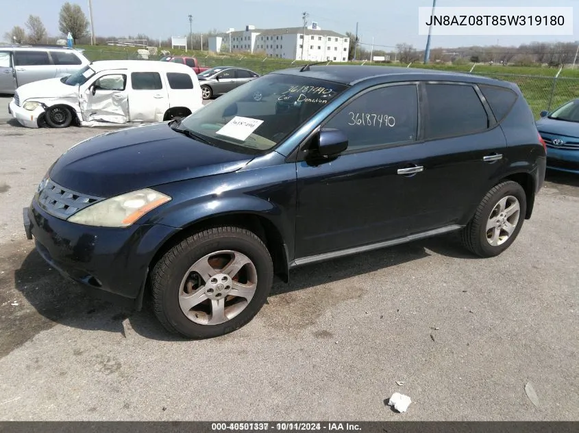 2005 Nissan Murano Sl VIN: JN8AZ08T85W319180 Lot: 40501337