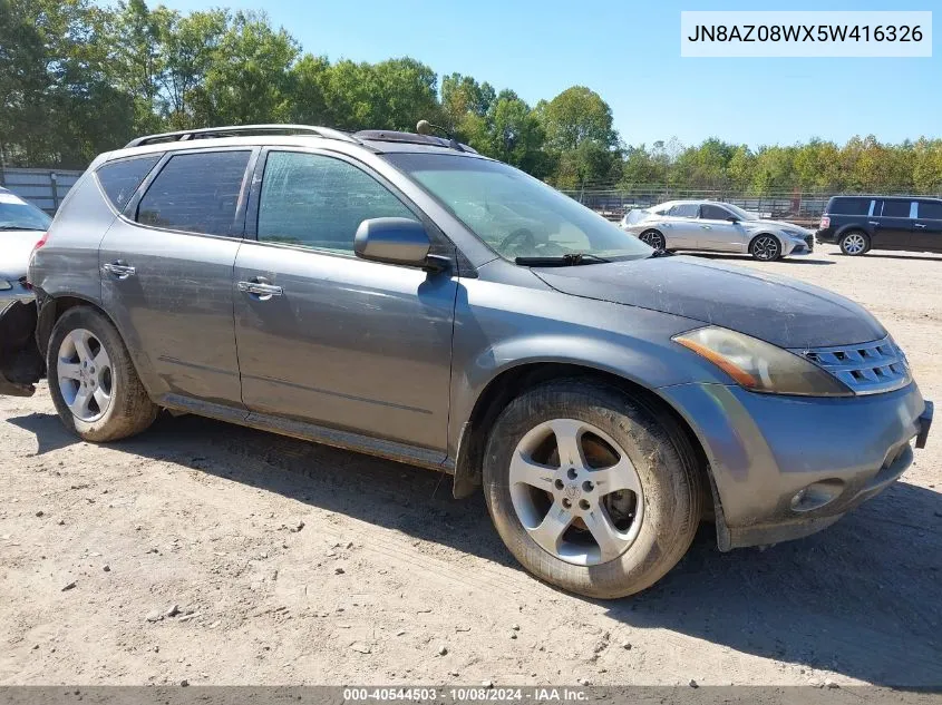 2005 Nissan Murano Sl VIN: JN8AZ08WX5W416326 Lot: 40544503