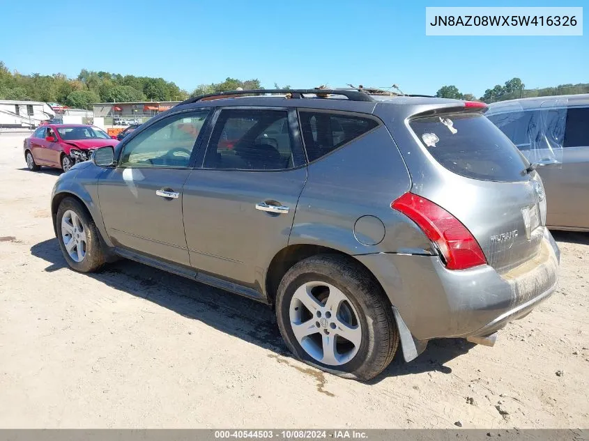 2005 Nissan Murano Sl VIN: JN8AZ08WX5W416326 Lot: 40544503