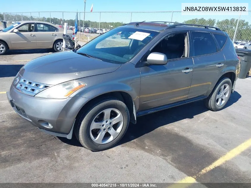 2005 Nissan Murano Sl VIN: JN8AZ08WX5W413832 Lot: 40547215