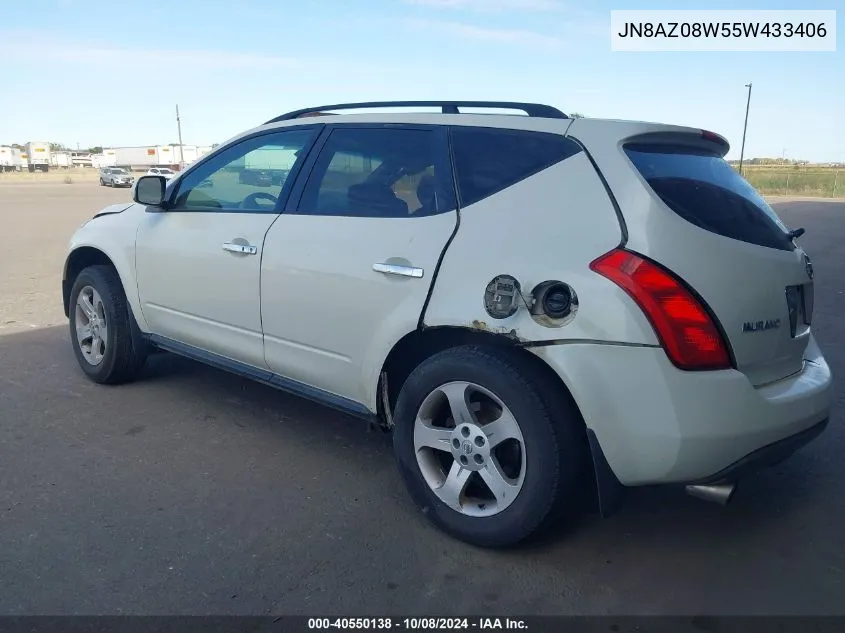 2005 Nissan Murano Sl VIN: JN8AZ08W55W433406 Lot: 40550138