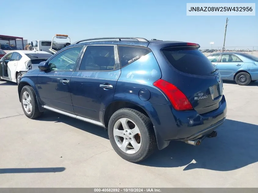 2005 Nissan Murano Sl VIN: JN8AZ08W25W432956 Lot: 40582892