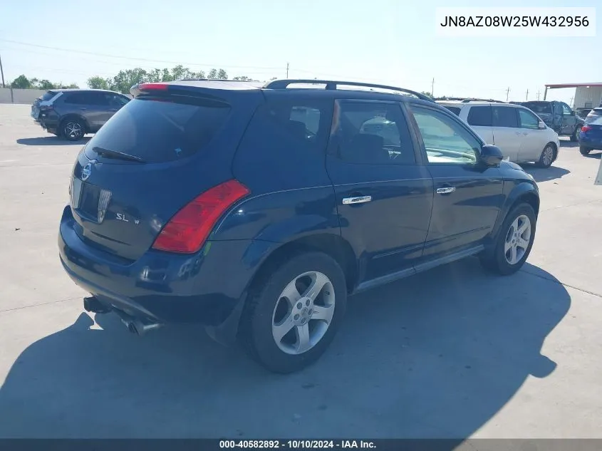 2005 Nissan Murano Sl VIN: JN8AZ08W25W432956 Lot: 40582892