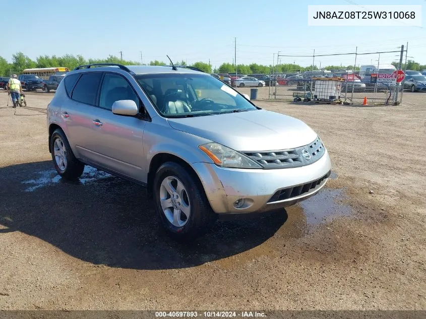 2005 Nissan Murano S VIN: JN8AZ08T25W310068 Lot: 40597893