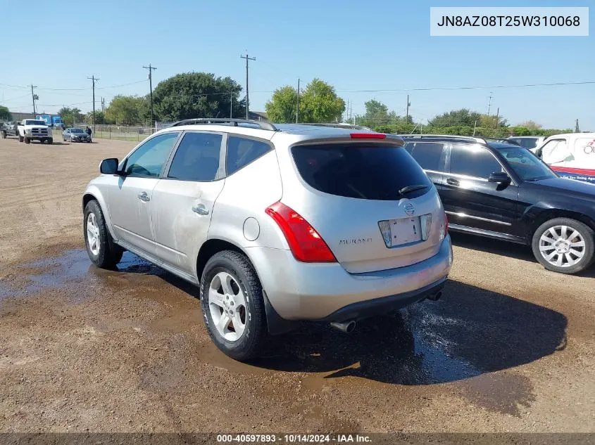 2005 Nissan Murano S VIN: JN8AZ08T25W310068 Lot: 40597893