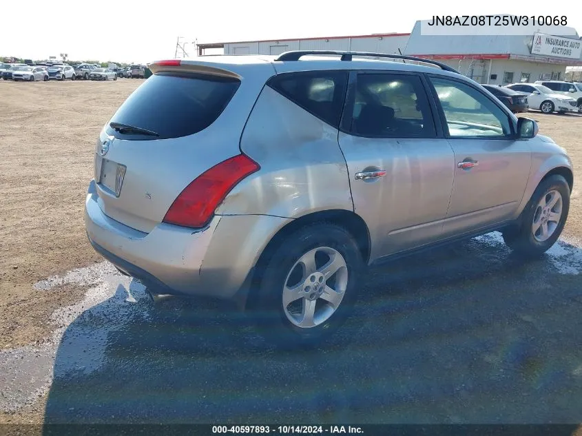 2005 Nissan Murano S VIN: JN8AZ08T25W310068 Lot: 40597893