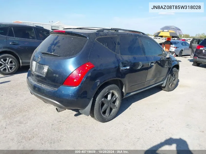 2005 Nissan Murano Se VIN: JN8AZ08T85W318028 Lot: 40719859