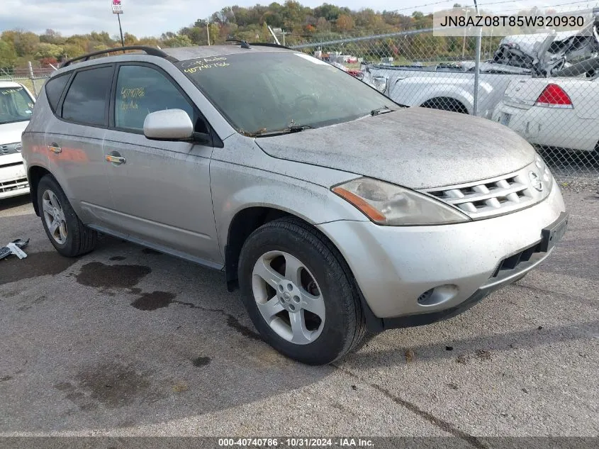 2005 Nissan Murano S VIN: JN8AZ08T85W320930 Lot: 40740786