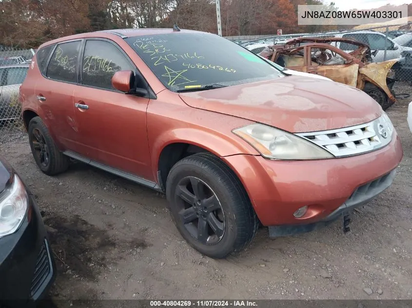 2005 Nissan Murano Sl VIN: JN8AZ08W65W403301 Lot: 40804269