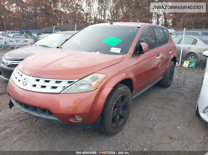 2005 Nissan Murano Sl VIN: JN8AZ08W65W403301 Lot: 40804269