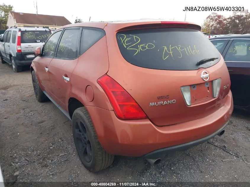 2005 Nissan Murano Sl VIN: JN8AZ08W65W403301 Lot: 40804269