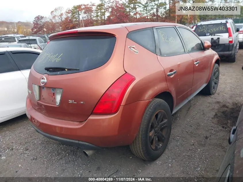 2005 Nissan Murano Sl VIN: JN8AZ08W65W403301 Lot: 40804269