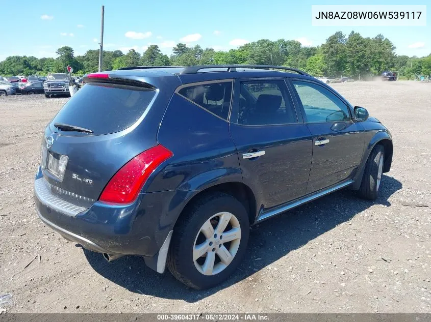 2006 Nissan Murano Sl VIN: JN8AZ08W06W539117 Lot: 39604317