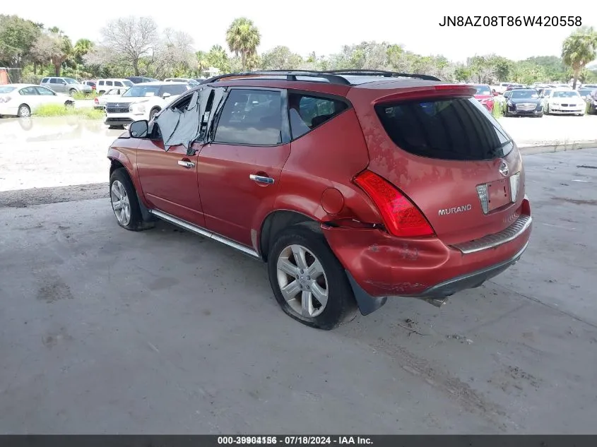 2006 Nissan Murano Sl VIN: JN8AZ08T86W420558 Lot: 39904156