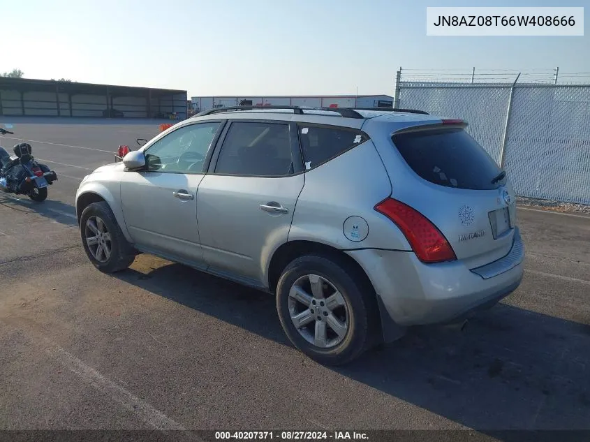 2006 Nissan Murano S VIN: JN8AZ08T66W408666 Lot: 40207371