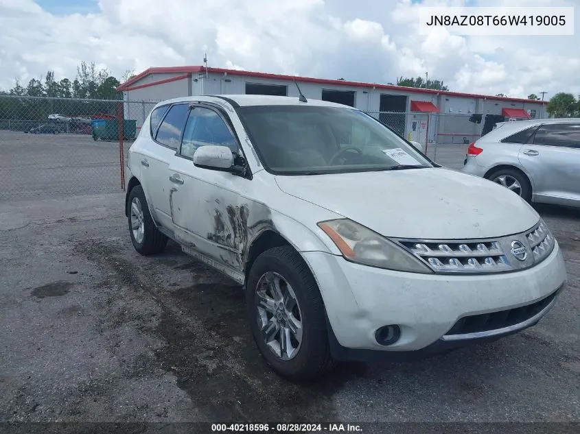 2006 Nissan Murano S VIN: JN8AZ08T66W419005 Lot: 40218596