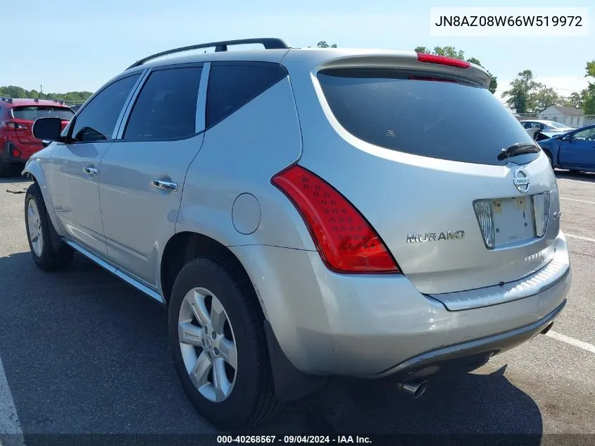 2006 Nissan Murano Sl VIN: JN8AZ08W66W519972 Lot: 40268567