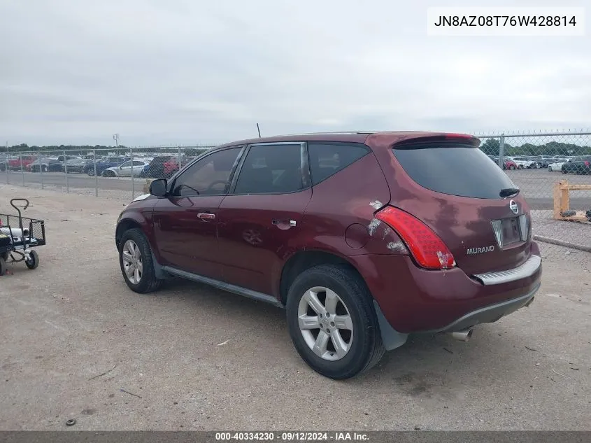 2006 Nissan Murano S VIN: JN8AZ08T76W428814 Lot: 40334230