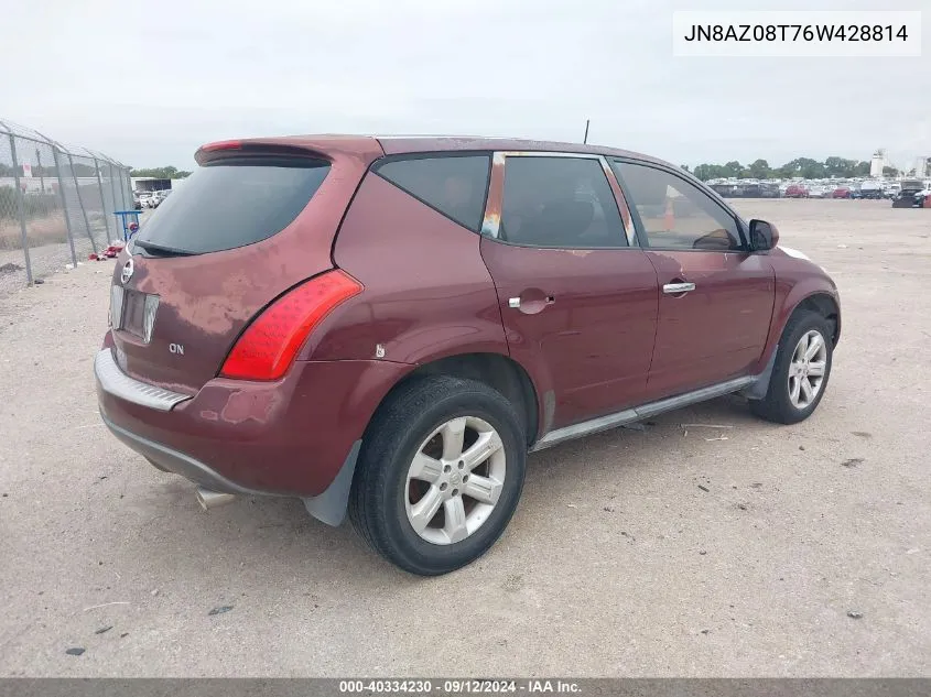 2006 Nissan Murano S VIN: JN8AZ08T76W428814 Lot: 40334230