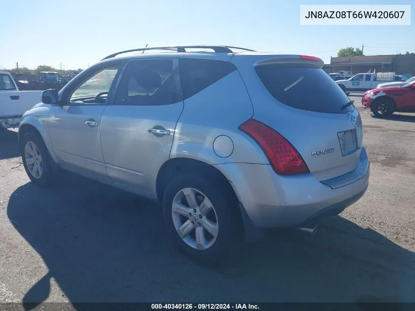 2006 Nissan Murano S VIN: JN8AZ08T66W420607 Lot: 40340126