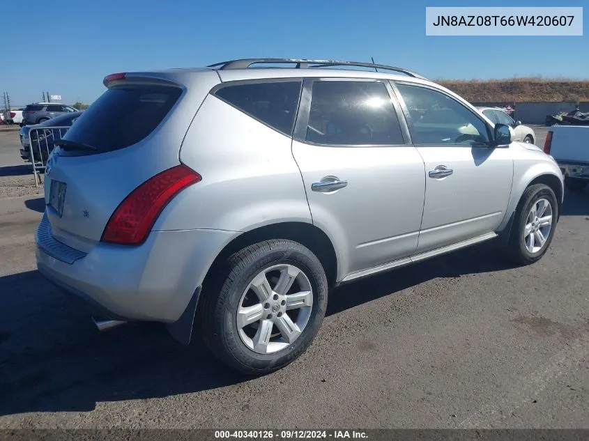 2006 Nissan Murano S VIN: JN8AZ08T66W420607 Lot: 40340126