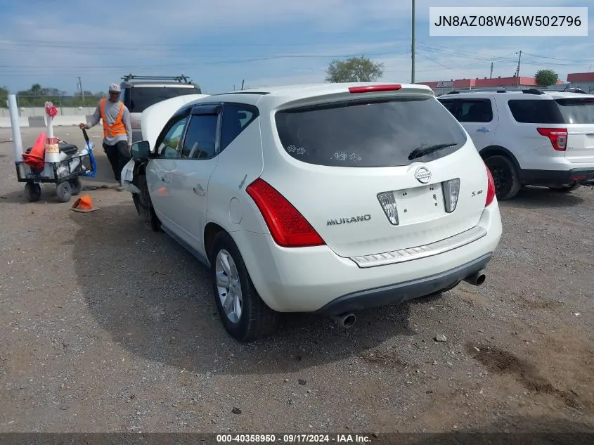 2006 Nissan Murano S VIN: JN8AZ08W46W502796 Lot: 40358950