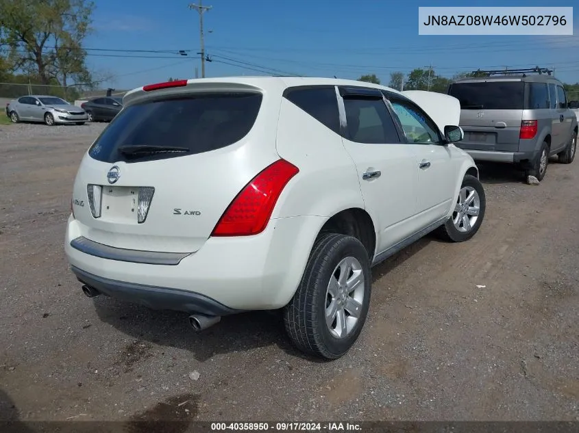 2006 Nissan Murano S VIN: JN8AZ08W46W502796 Lot: 40358950