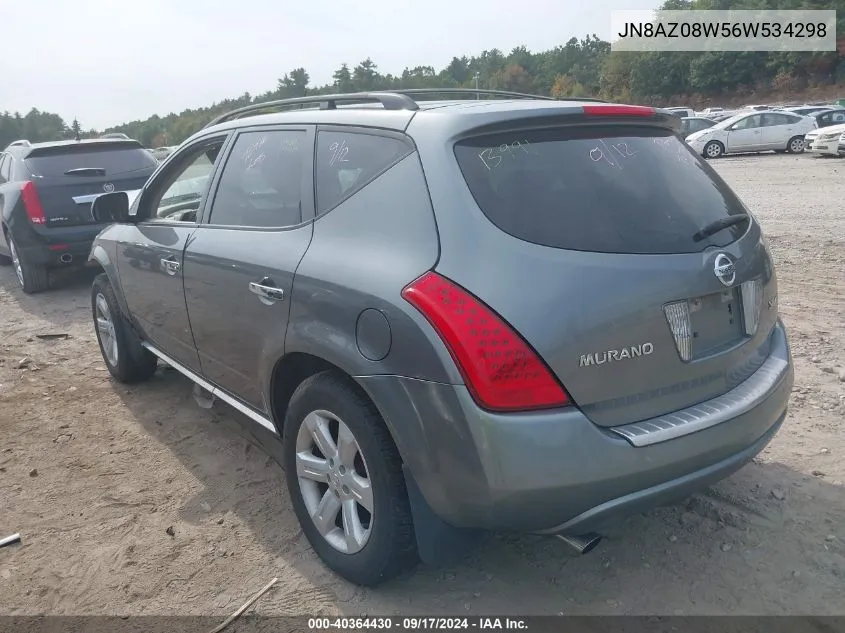 2006 Nissan Murano Sl VIN: JN8AZ08W56W534298 Lot: 40364430