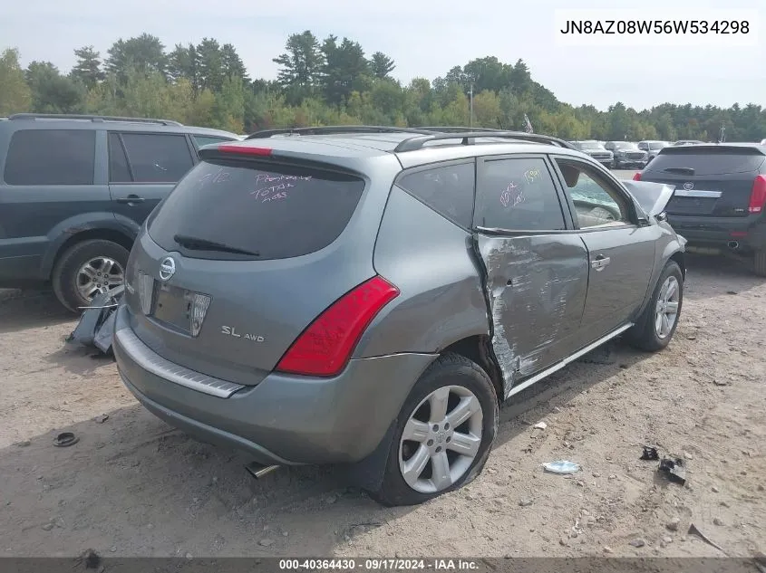 2006 Nissan Murano Sl VIN: JN8AZ08W56W534298 Lot: 40364430