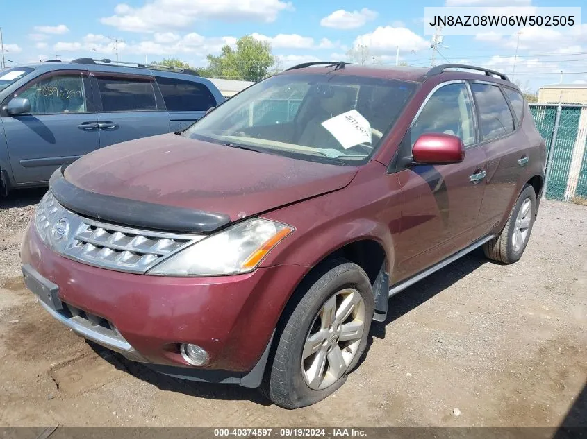 2006 Nissan Murano Sl VIN: JN8AZ08W06W502505 Lot: 40374597