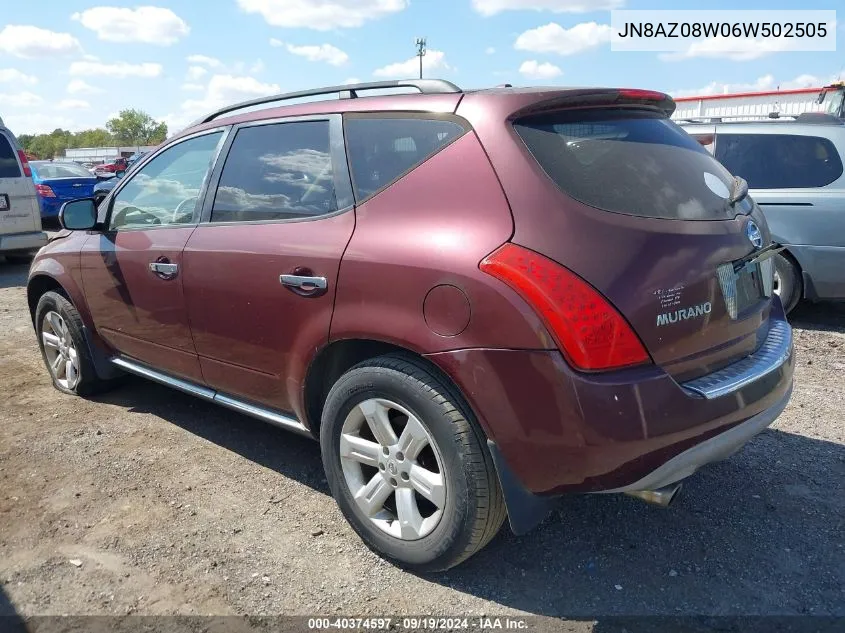 2006 Nissan Murano Sl VIN: JN8AZ08W06W502505 Lot: 40374597