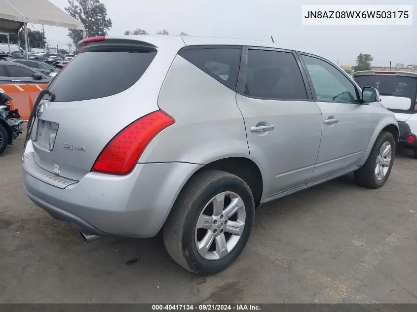 2006 Nissan Murano S VIN: JN8AZ08WX6W503175 Lot: 40417134